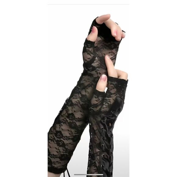 Black corset, long gloves lace up - Picture 5 of 11